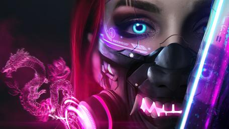 Cyber Oni Maiden Teased by Neon Dragons wallpaper