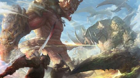 Battle between giant creatures wallpaper