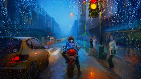 Street racing in the rain wallpaper