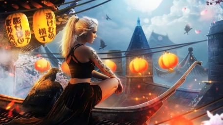 Mystic Evening on the Rooftops wallpaper