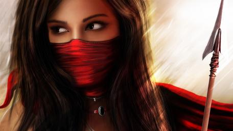 Mysterious Warrior Maiden in Red wallpaper