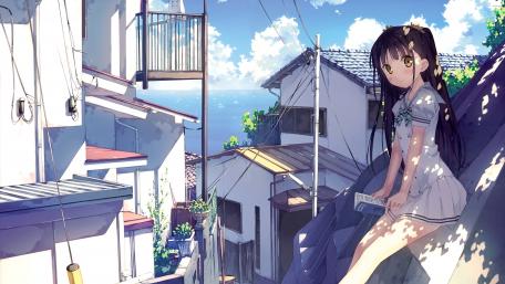 Serene Schoolgirl by the Seaside wallpaper