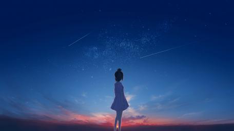 Solitary Gaze into the Starry Night wallpaper