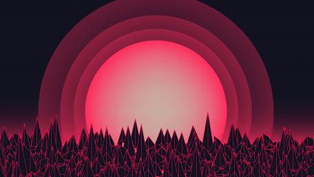 Neon Sunset Over Geometric Peaks wallpaper