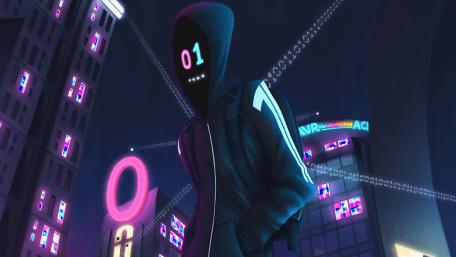 Neon-Coded Guardian in the Night wallpaper