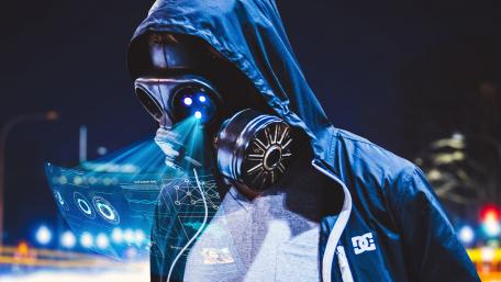 Futuristic Sci-Fi Gas Masked Figure wallpaper