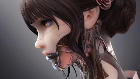 Futuristic Cyborg Contemplation wallpaper