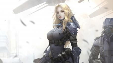 Futuristic Cyborg Woman Amidst Chaos wallpaper