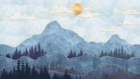Mystical Blue Mountains Dreamscape wallpaper