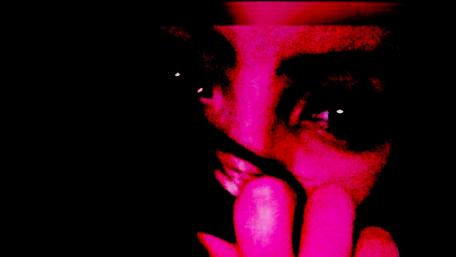 Enigmatic Gaze in Pink Glow wallpaper