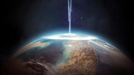 Futuristic Beam Strikes the Desolate Planet Earth wallpaper