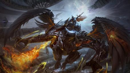 Epic Battle Between Knight and Fire Dragon wallpaper