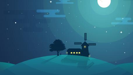 Moonlit Serenity at the Hilltop Windmill wallpaper