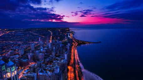 Chicago's Dusk Brilliance Over Lake Michigan wallpaper