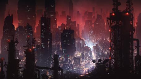 Cyberpunk Metropolis at Twilight wallpaper
