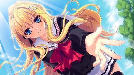 Blonde anime girl in nature wallpaper