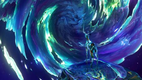 Cosmic Deer in a Surreal Vortex World wallpaper