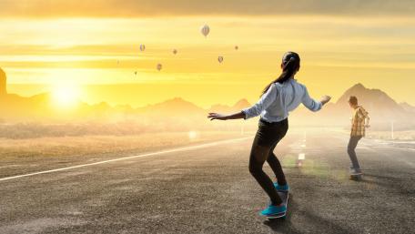 Skateboarder girl and boy wallpaper