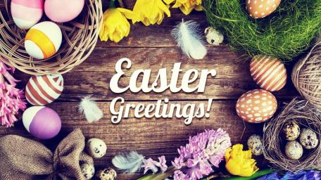 Colorful Easter Celebration with Beautiful Decorations and Eggs wallpaper