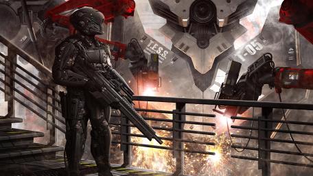 Cyborg Warrior in a Dystopian Future wallpaper
