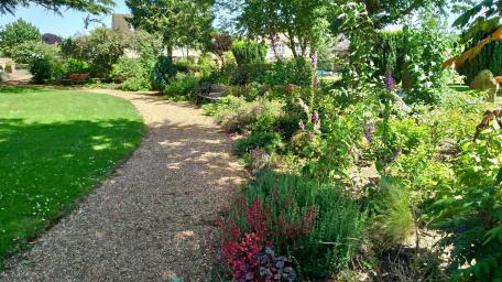 Serene Pathway Through a Colorful Garden wallpaper