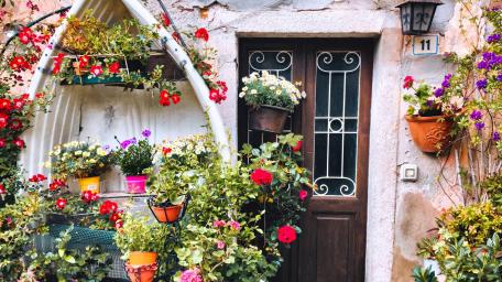 Charming Floral Facade of a Cozy Home wallpaper