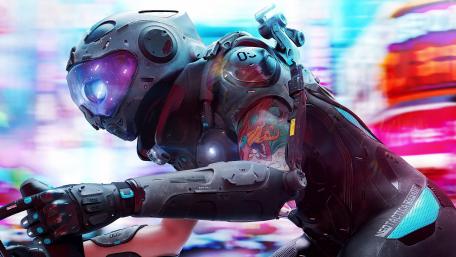 Cyberpunk Biker on a Futuristic Ride wallpaper