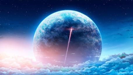 Majestic Blue Planet in Space Art wallpaper