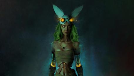 Cyborg Girl with Rabbit Ears in a Futuristic Realm wallpaper