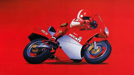 Ducati Motorcycle Art on Bold Red Background wallpaper