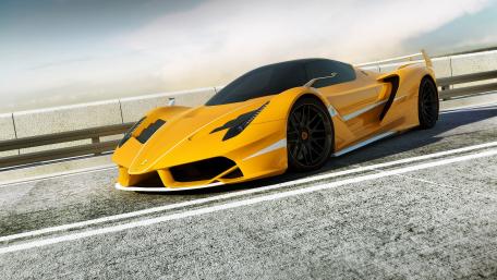Sleek Yellow Ferrari on the Open Road wallpaper