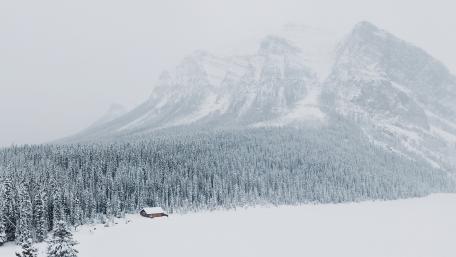 Mountain hut at Lake Louise wallpaper