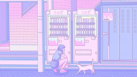 Pastel Serenity with a Feline Companion wallpaper