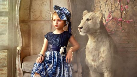 Whimsical Encounter with a Majestic Lion wallpaper