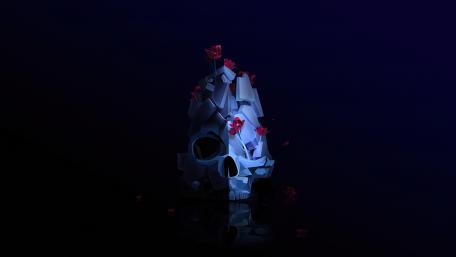 Flowers on a skull digital art wallpaper
