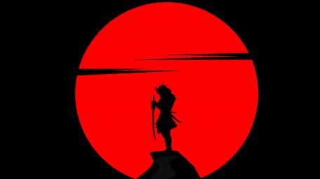 Samurai silhouette in the red sun wallpaper