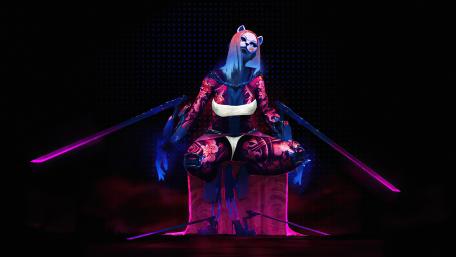 Neon Oni Warrior in Digital Twilight wallpaper
