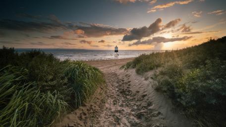 Serene Pathway to the Beach at Sunset wallpaper
