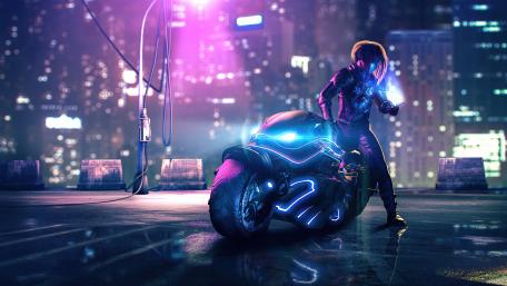 Cyberpunk Night Rider in Futuristic Cityscape wallpaper