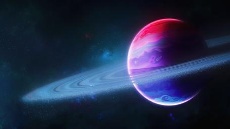 Radiant Ringed Planet in the Cosmos wallpaper