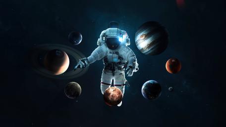 Astronaut Adrift in Vast Solar Serenity wallpaper