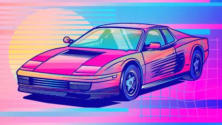 Retro Neon Dreamscape with Classic Ferrari wallpaper