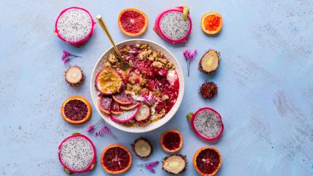 Vibrant Healthy Breakfast Bowl Displaying Fresh Ingredients wallpaper