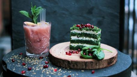 Delightful Cake and Refreshing Drink Display wallpaper