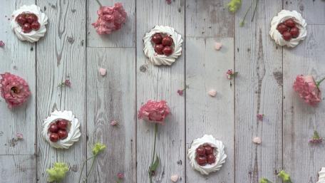 Delightful Dessert Arrangement on Wood Planks wallpaper
