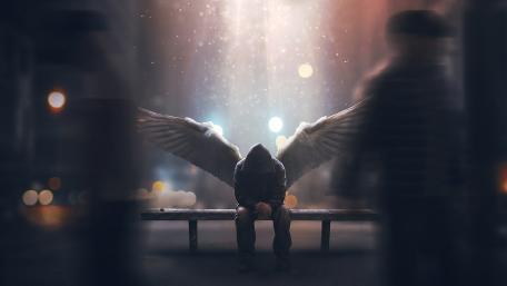 Solitary Angel in a Nocturnal Dreamland wallpaper