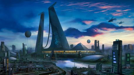 Futuristic Skyline Overlooking a Sci-Fi Metropolis wallpaper