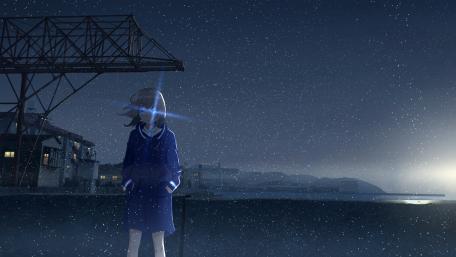 Anime Girl Staring at the Starry Night Sky wallpaper