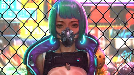 Cyberpunk Maiden in Neon Dreams wallpaper
