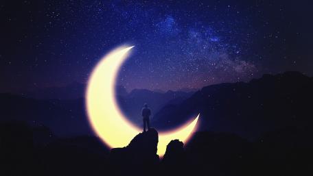 Crescent Dreamscape Under Starry Skies wallpaper